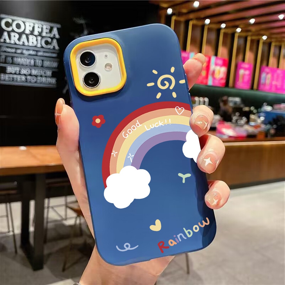 Ốp Điện Thoại silicon Dẻo Màu Cầu Vồng / Mặt Trời / Đám Mây 3 Trong 1 Cho iPhone 14Promax 13 12 11 7Plus X