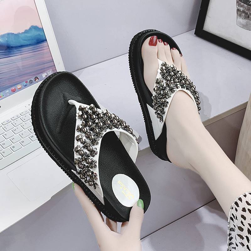 Dép Sandal Đế Dày Đính Đá Thời Trang Hàn Quốc Cho Nữ