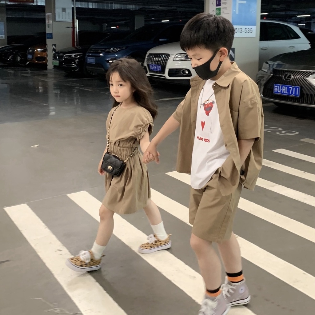 Bộ Áo Sơ Mi Cotton Ngắn Tay + Chân Váy Ngắn Thời Trang Mùa Hè Cho Bé