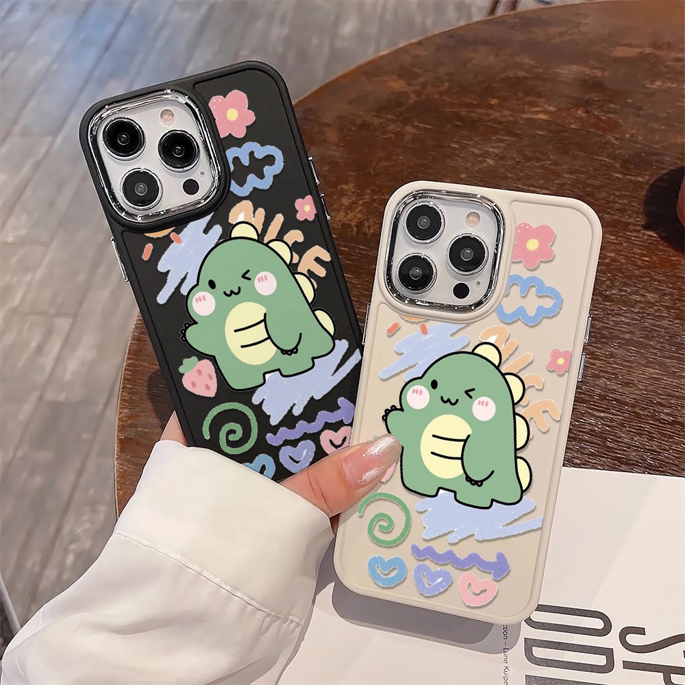 Ốp Điện Thoại Silicone Khung Kim Loại Họa Tiết Khủng Long Cho iphone 14ProMax 11 13 12 7Plus 8 X XS Max