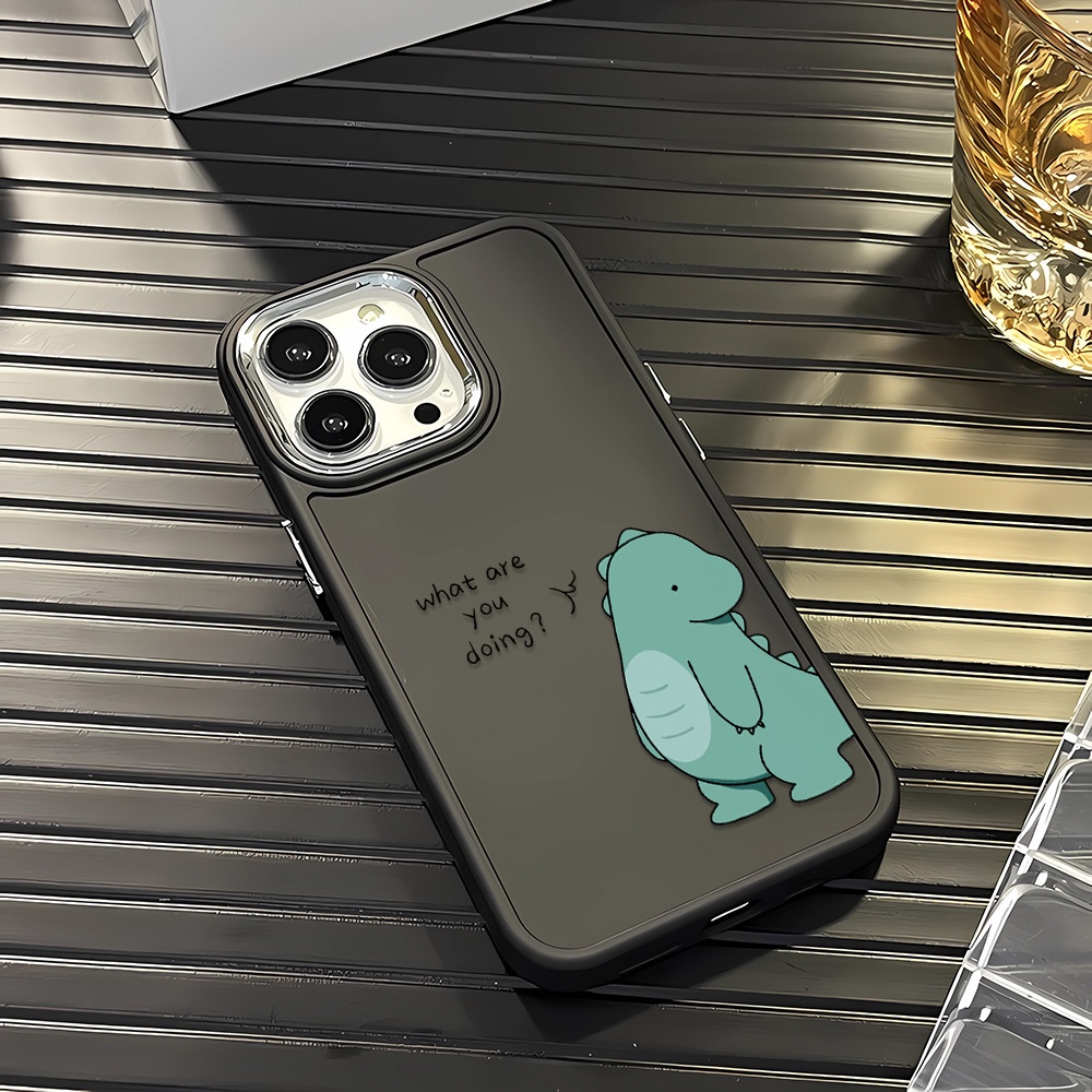 Ốp Điện Thoại Silicone Khung Kim Loại Họa Tiết Khủng Long Màu Xanh Lá Cho iphone 14ProMax 11 13 12 7Plus 8 X XS Max