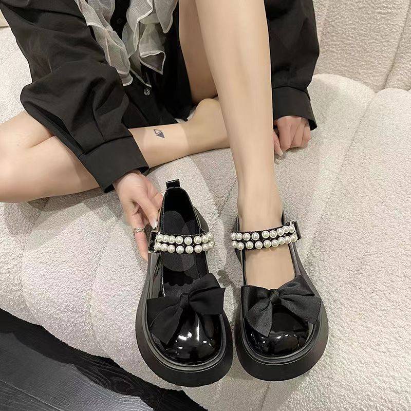 Giày Da Đế Dày Đính Nơ Phong Cách Lolita Mùa Hè Cho Nữ