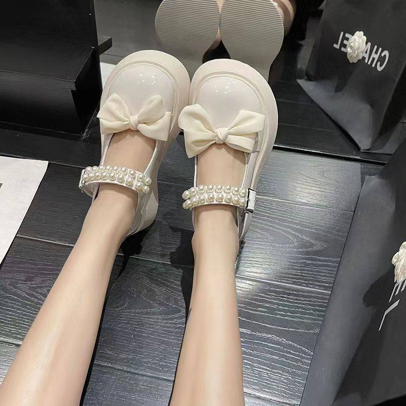 Giày Da Đế Dày Đính Nơ Phong Cách Lolita Mùa Hè Cho Nữ