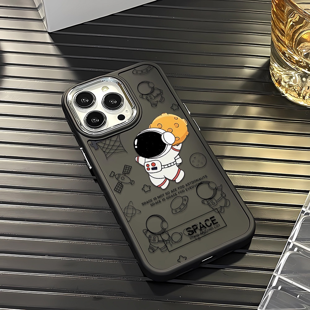 Ốp Điện Thoại Silicone Khung Kim Loại In Hình Phi Hành Gia Hoạt Hình Cho iphone 14ProMax 11 13 12 7Plus 8 X XS Max