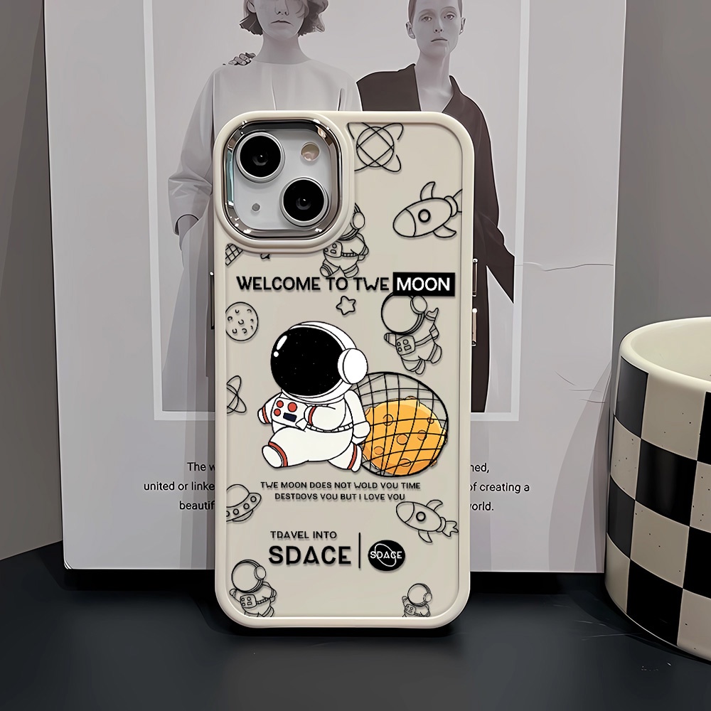 Ốp Điện Thoại Silicone Khung Kim Loại In Hình Phi Hành Gia Hoạt Hình Cho iphone 14ProMax 11 13 12 7Plus 8 X XS Max