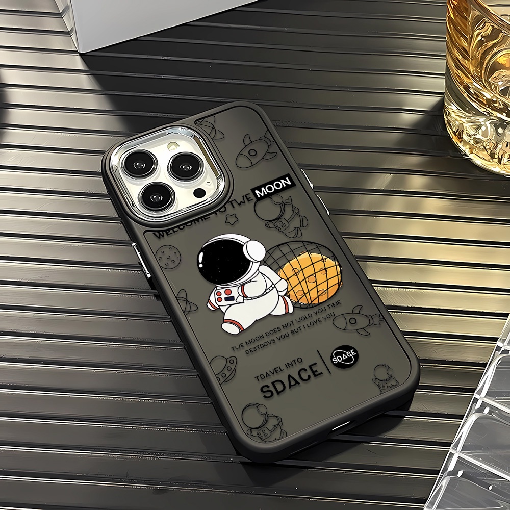 Ốp Điện Thoại Silicone Khung Kim Loại In Hình Phi Hành Gia Hoạt Hình Cho iphone 14ProMax 11 13 12 7Plus 8 X XS Max