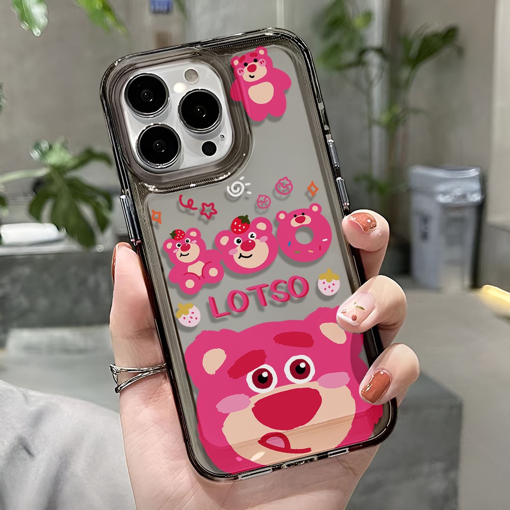 Ốp Điện Thoại Trong Suốt Chống Sốc Hình Lotso Màu Hồng Cho iphone 14 pro max 11 13 12 7 8 Plus X XR XSMax