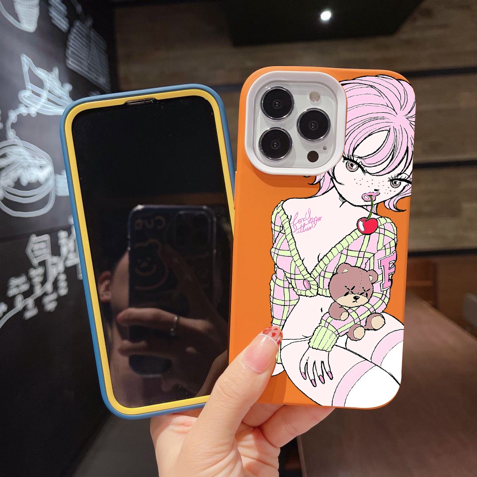 Ốp Điện Thoại silicon Dẻo Hình Gấu cherry 3 Trong 1 Cho iPhone 14Promax 13 12 11 7Plus X XR Ốp Điện Thoại Họa Tiết Xinh Xắn Dành Cho Nữ