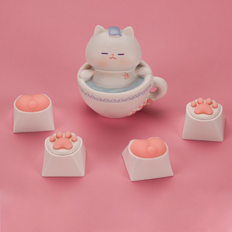 Osid keycap Bàn Phím Cơ Bằng Silicon Mềm Đàn Hồi Hình Bàn Chân Mèo Màu Hồng Dễ Thương Silicon Mềm Mại 7.14