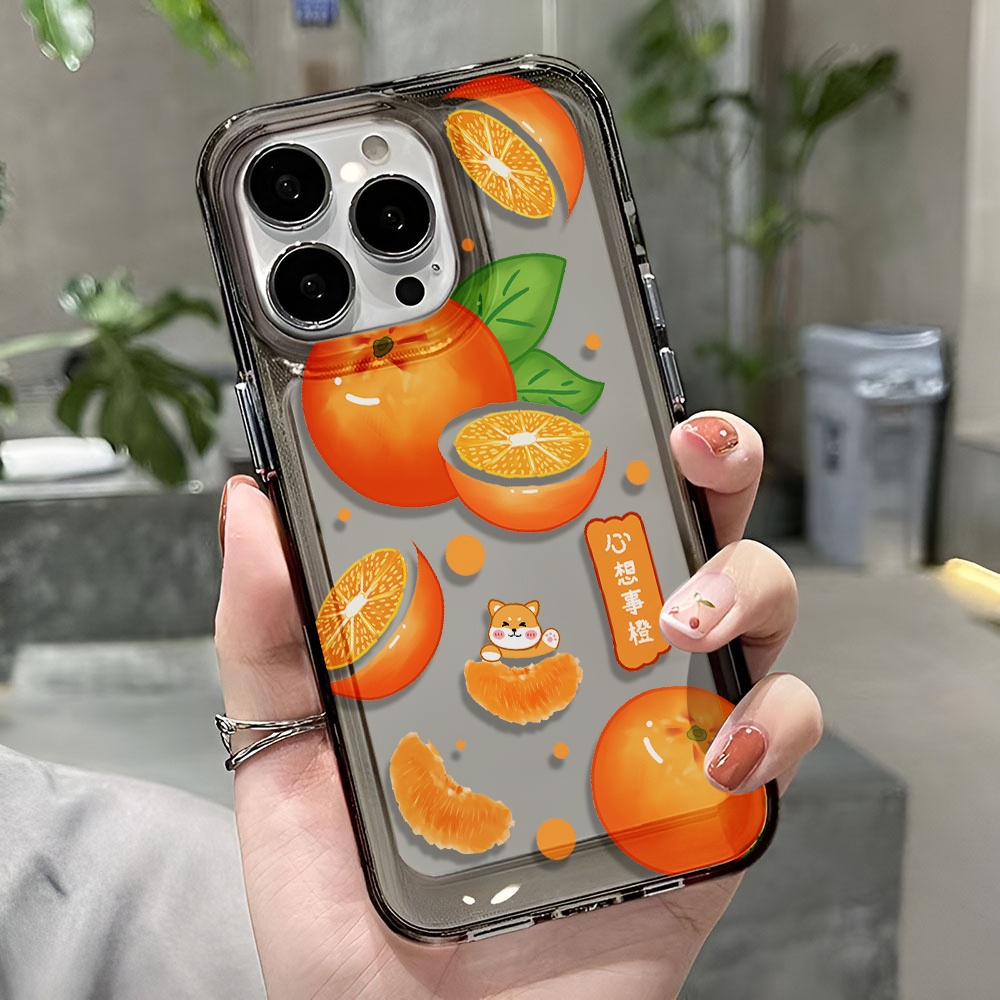 Ốp Điện Thoại Trong Suốt Chống Sốc In Hình Mèo Và Quả Cam Cho iphone 14 pro max 11 13 12 7 8 Plus X XR XSMax