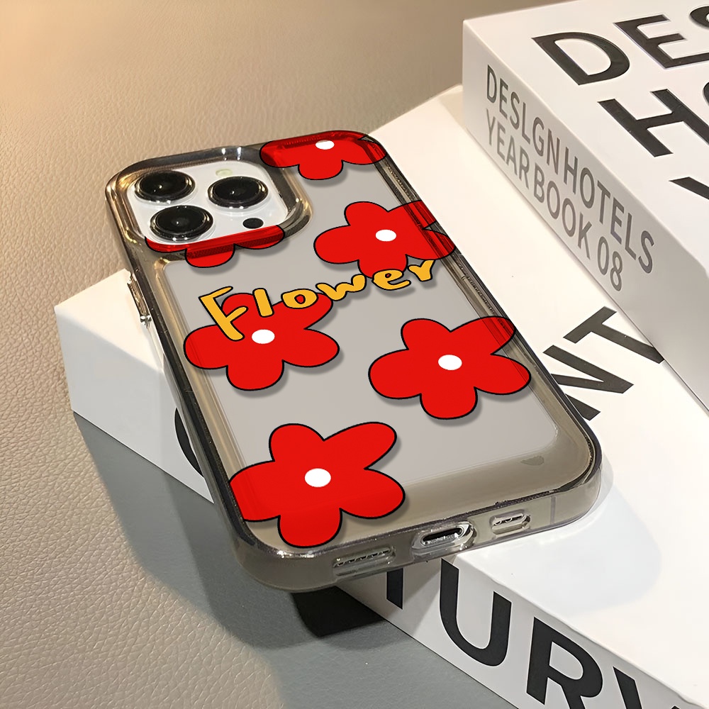 Ốp Điện Thoại Trong Suốt Họa Tiết Hoa Đỏ Thời Trang Chống Sốc Cho iphone 14 pro max 11 13 12 7 8 Plus X XR XSMax