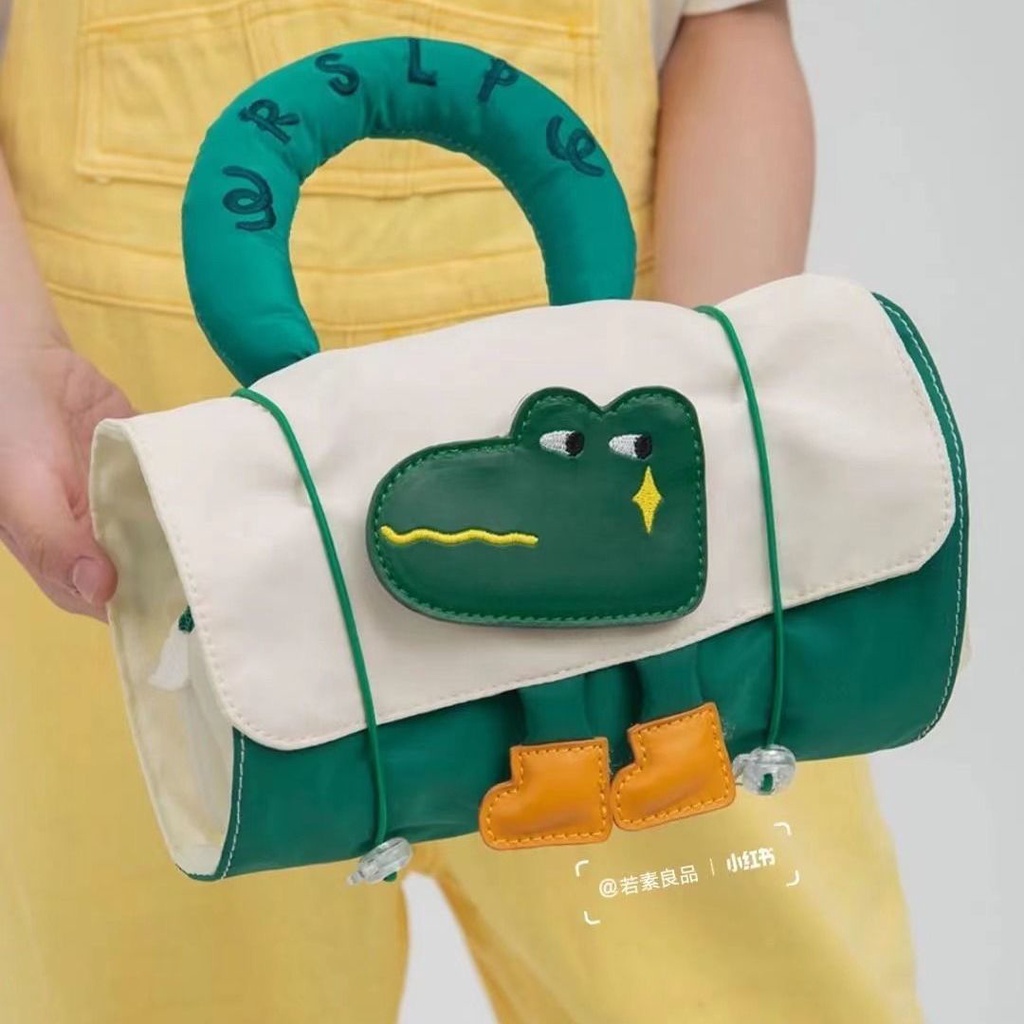 Set 2 Túi Đựng Đồ Trang Điểm Sức Chứa Lớn In Hình Cá Sấu Hoạt Hình Dễ Thương Có Dây Đeo