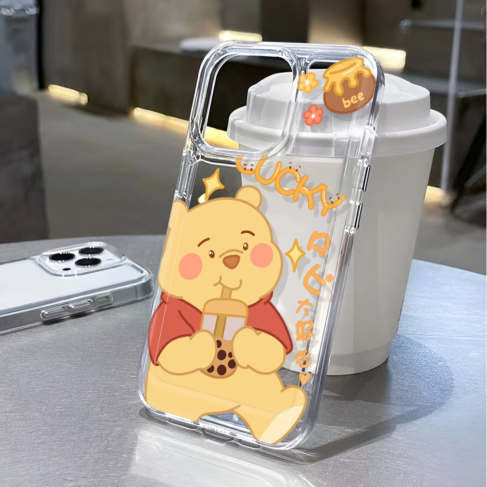 Ốp Điện Thoại Trong Suốt Chống Sốc In Hình Gấu Pooh Uống Trà Sữa Cho iphone 14 pro max 11 13 12 7 8 Plus X XR XSMax