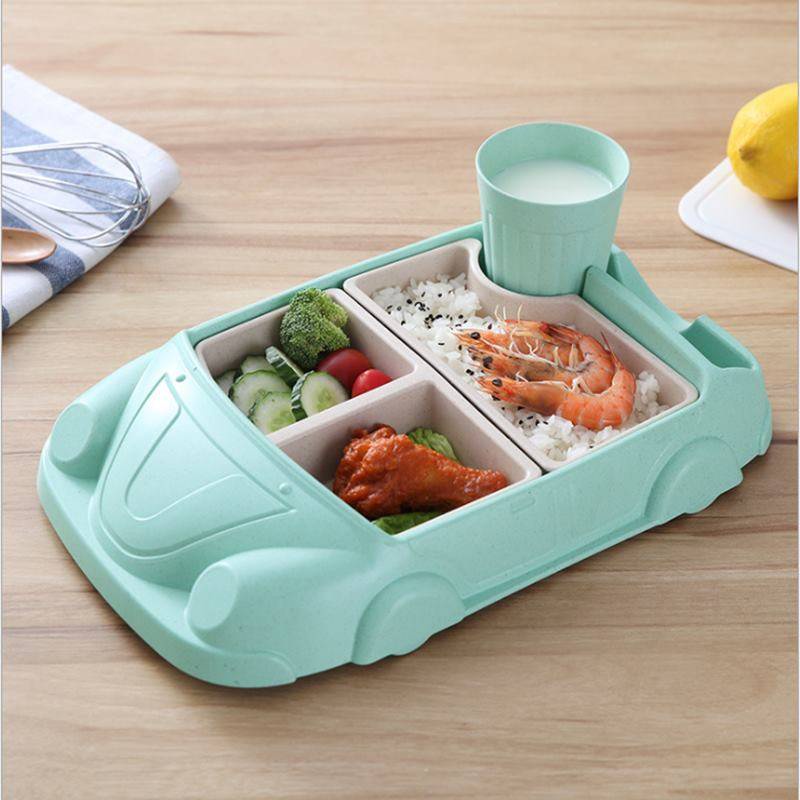Khay Đựng Thức Ăn Họa Tiết Xe Hơi Hoạt Hình Phong Cách Hàn Quốc Cho Bé Bát Ăn Dặm Bằng Sợi Tre An Toàn Cho Bé