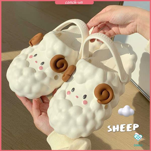 Dép sandal nữ dép bít mũi cừu xoăn dễ thương mềm mại