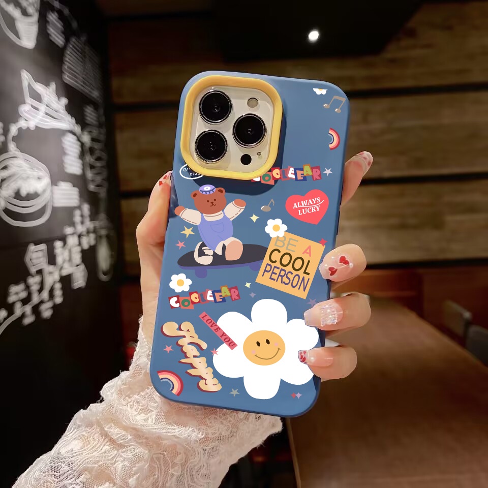 Ốp Điện Thoại silicon Dẻo Hình Gấu Hoa Hướng Dương 3 Trong 1 Cho iPhone 14Promax 13 12 11 7Plus 7 X Xs Max XR