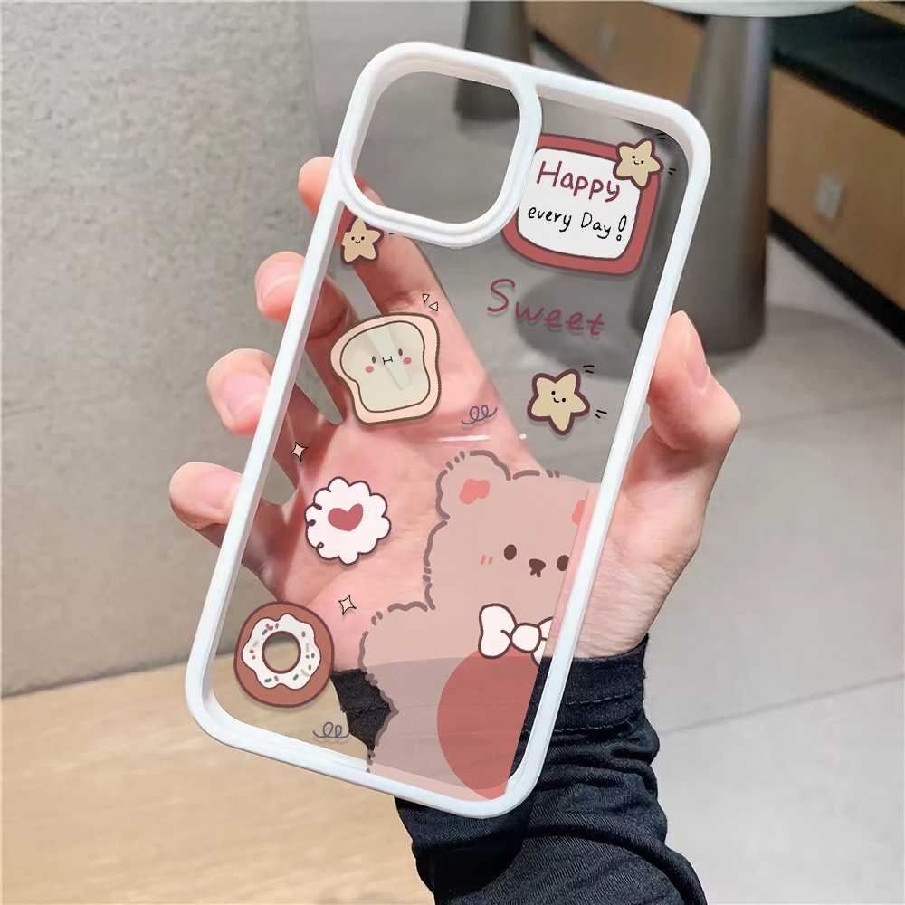 Ốp Điện Thoại Acrylic Cứng Trong Suốt Hình Gấu Hạnh Phúc Cho iphone 14promax 11 13 12 7Plus 8 X XS Max