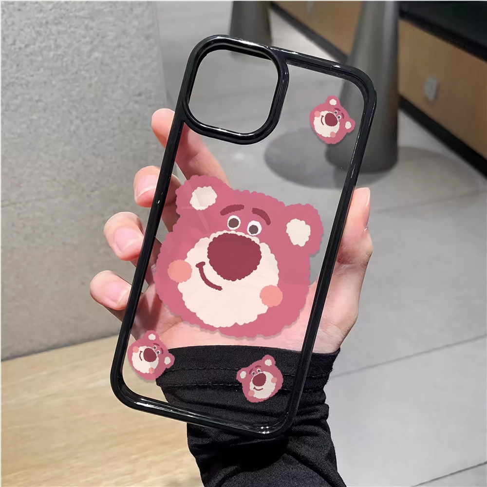 Ốp Điện Thoại Nhựa Acrylic Cứng Trong Suốt Hình Gấu Dâu Tây Cho iphone 14promax 11 13 12 7Plus 8 X XS Max