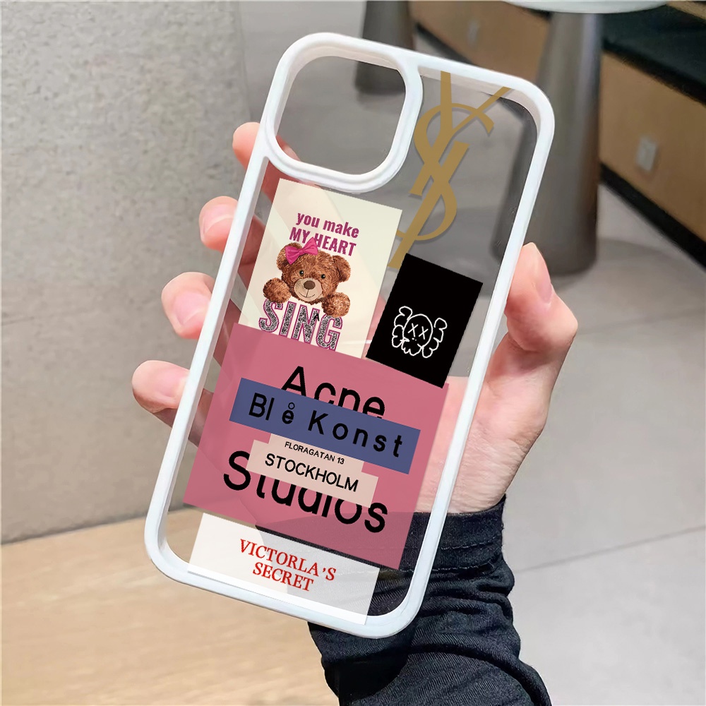 Ốp Điện Thoại Nhựa Acrylic Cứng Trong Suốt In Hình Gấu Và Chữ Cho iphone 14promax 11 13 12 7Plus 8 X XS Max