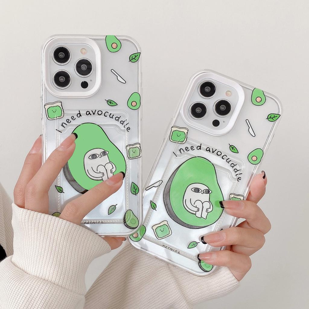 Ốp Điện Thoại Hình Trái Bơ 3 Trong 1 Có Ngăn Đựng Thẻ Cho iPhone 14promax 13 12 11 7Plus X XR XSMAX