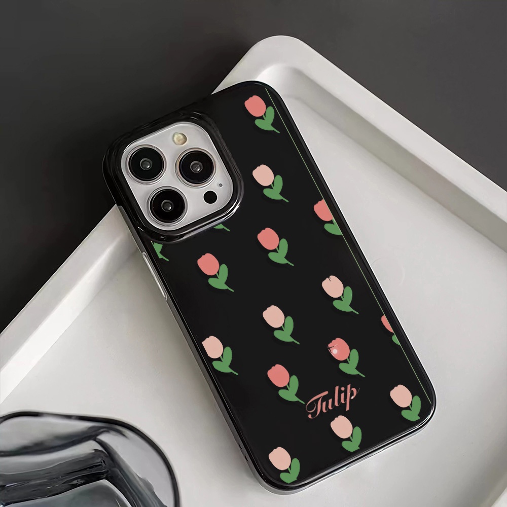 Ốp Điện Thoại Silicone TPU Mềm Bóng In Hình Hoa Tulip Cho iphone 14promax 11 13 12 7Plus 8 X XS Max