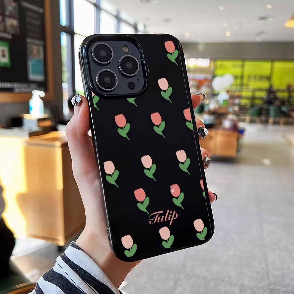 Ốp Điện Thoại Silicone TPU Mềm Bóng In Hình Hoa Tulip Cho iphone 14promax 11 13 12 7Plus 8 X XS Max
