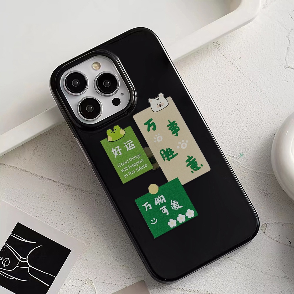 Ốp Điện Thoại Silicone TPU Mềm Bóng In Chữ Chúc May Mắn Cho iphone 14promax 11 13 12 7Plus 8 X XS Max