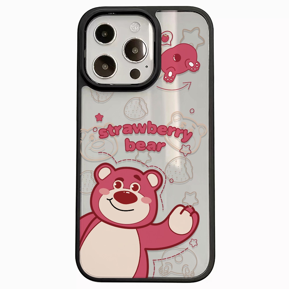 Ốp Điện Thoại Nhựa Acrylic Cứng Trong Suốt Hình Gấu Strawberry Lotso Cho iphone 14 pro Max 11 13 12 7Plus 8 X XS Max