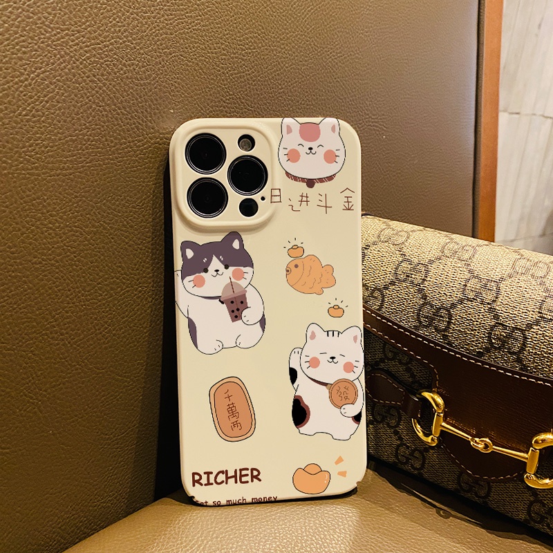 Ốp Điện Thoại Cứng Chống Sốc Hình Mèo May Mắn Cho iphone 14 pro Max 11 13 12 7Plus 8 X XS Max