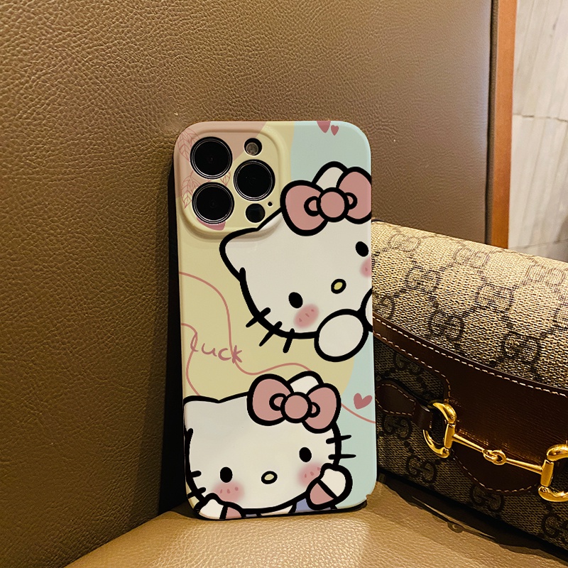 Ốp Điện Thoại Cứng Chống Sốc In Hình Mèo Hello Kitty Cho iphone 14 pro Max 11 13 12 7Plus 8 X XS Max
