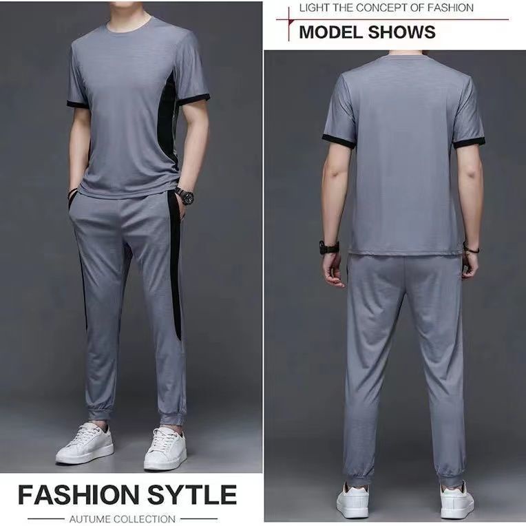 Bộ Đồ Thể Thao Áo Thun Tay Ngắn Phối Quần Dài Dáng Rộng Thời Trang Mùa Hè Cho Nam