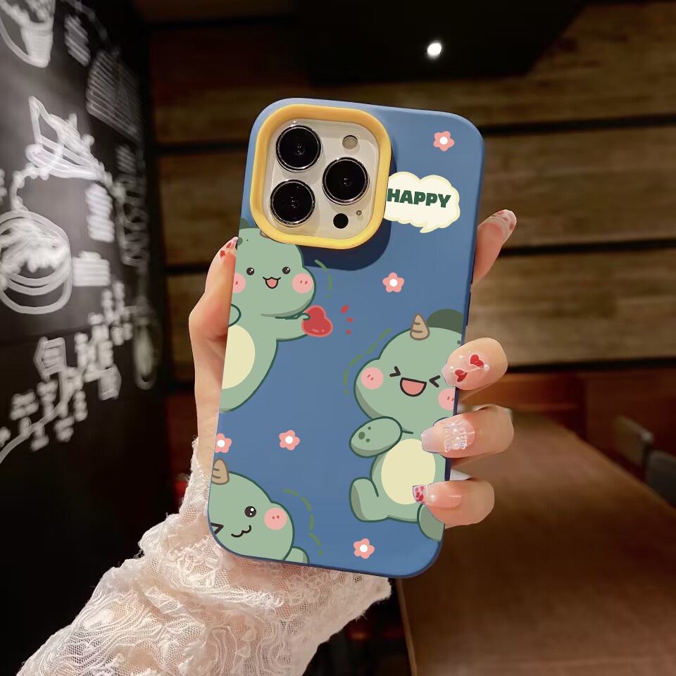 Ốp Điện Thoại silicon Dẻo Hình Khủng Long Màu Xanh Lá 3 Trong 1 Cho iPhone 14Promax 13 12 11 7Plus X XR 7 8