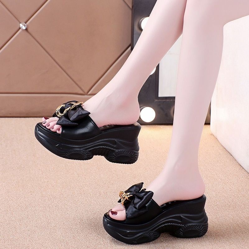 Dép Đế Dày Cao Gót Đính Nơ Thời Trang Mùa Hè Cho Nữ