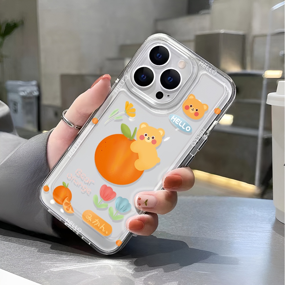 Ốp Điện Thoại Trong Suốt In Hình Gấu Và Quả Cam Cho iphone 14 pro max 11 13 12 7 8 Plus X XR XSMax