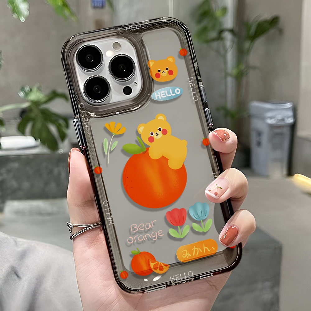 Ốp Điện Thoại Trong Suốt In Hình Gấu Và Quả Cam Cho iphone 14 pro max 11 13 12 7 8 Plus X XR XSMax