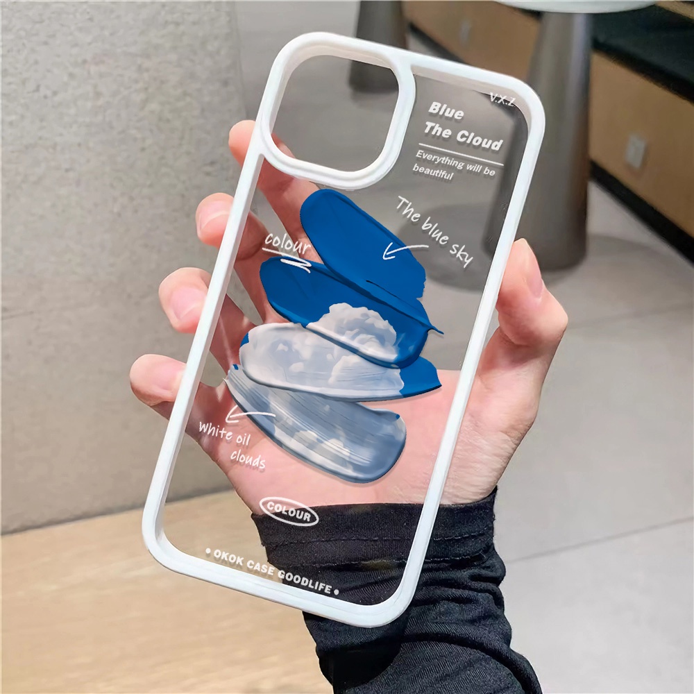 Ốp Điện Thoại Acrylic Cứng Trong Suốt Màu Xanh Dương Cho iphone 14 pro Max 11 13 12 7Plus 8 X XS Max