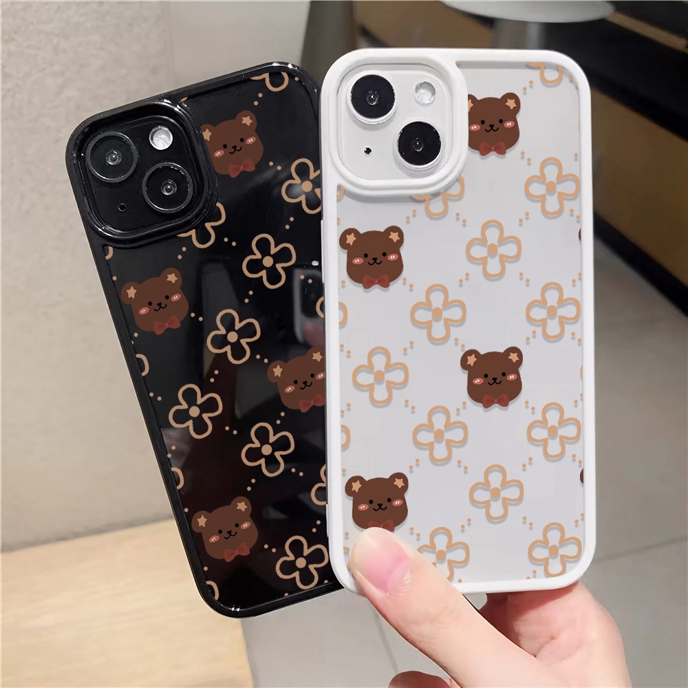 Ốp Điện Thoại Nhựa Acrylic Cứng Trong Suốt Hình Gấu Và Hoa Cho iphone 14 pro Max 11 13 12 7Plus 8 X XS Max