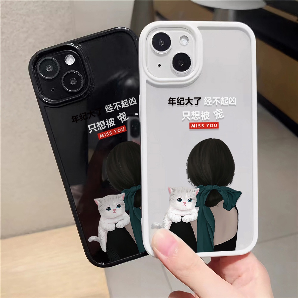 Ốp Điện Thoại Nhựa Acrylic Cứng Trong Suốt Hình Cô Gái Và Mèo Cho iphone 14 pro Max 11 13 12 7Plus 8 X XS Max