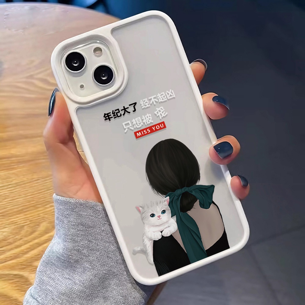 Ốp Điện Thoại Nhựa Acrylic Cứng Trong Suốt Hình Cô Gái Và Mèo Cho iphone 14 pro Max 11 13 12 7Plus 8 X XS Max