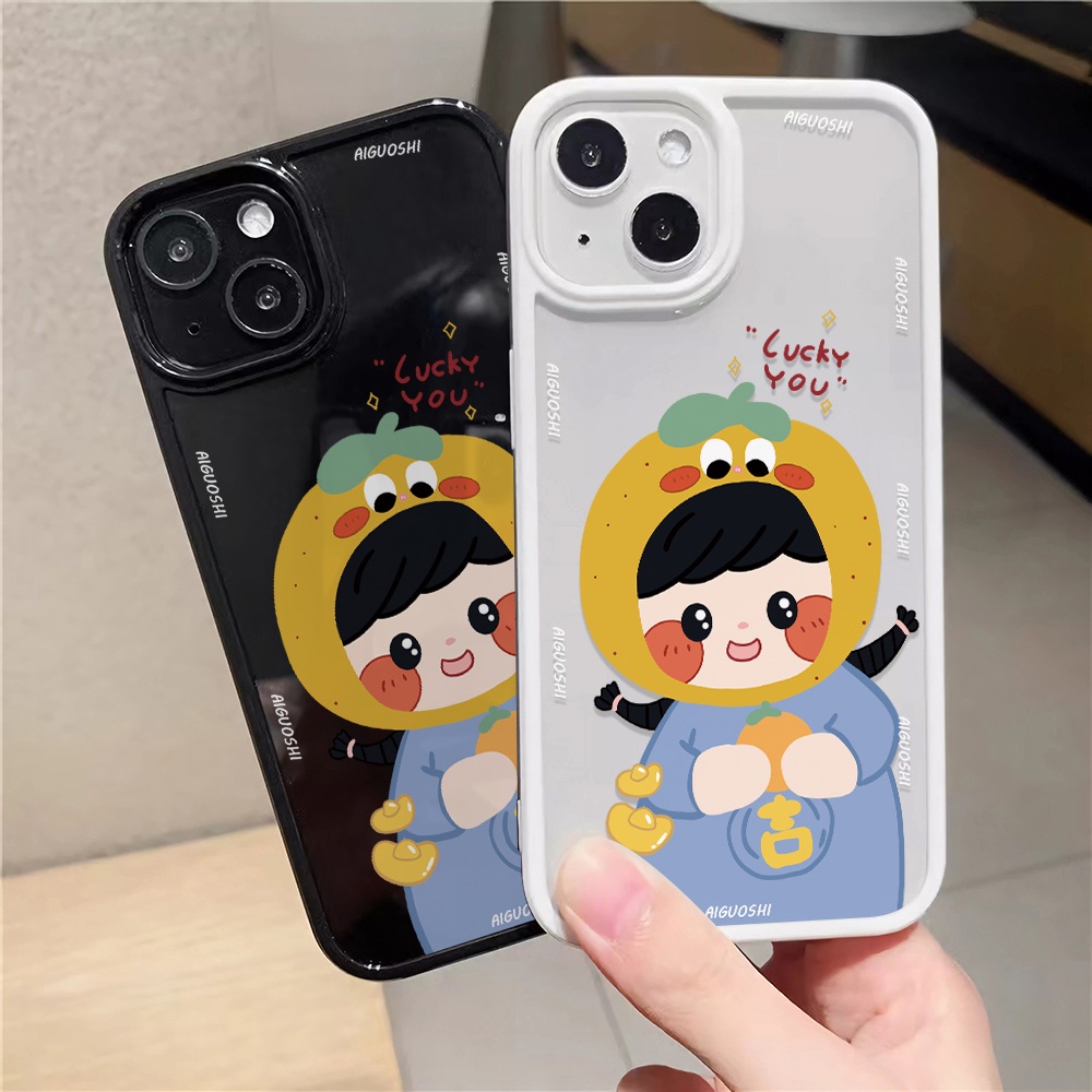 Ốp Điện Thoại Nhựa Acrylic Cứng Trong Suốt Hình Cô Gái Màu Cam Cho iphone 14 pro Max 11 13 12 7Plus 8 X XS Max
