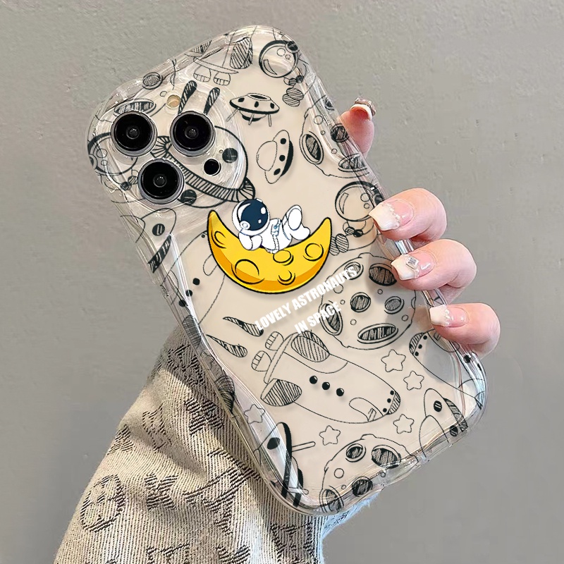 Ốp Điện Thoại Dẻo Trong Suốt Họa Tiết Hoạt Hình Phi Hành Gia / Mặt Trăng Cho iphone 14 pro Max 11 13 12 7Plus 8 X