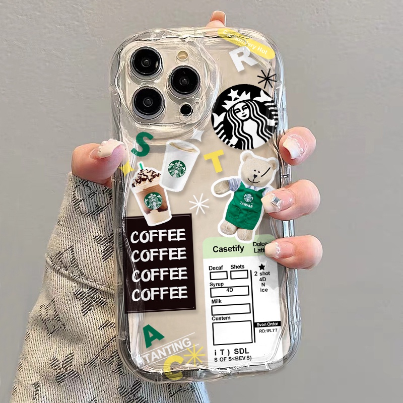 Ốp Điện Thoại Dẻo Trong Suốt Họa Tiết Gấu &amp; Cà Phê Dễ Thương Cho iphone 14 pro Max 11 13 12 7Plus 8 X XS Max