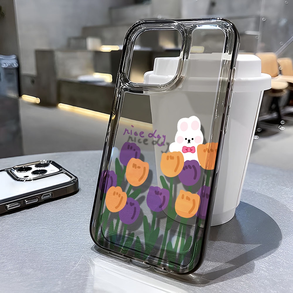 Ốp Điện Thoại Trong Suốt In Hình Thỏ Hoa Đáng Yêu Cho iphone 14 pro max 11 13 12 7 8 Plus X XR XSMax