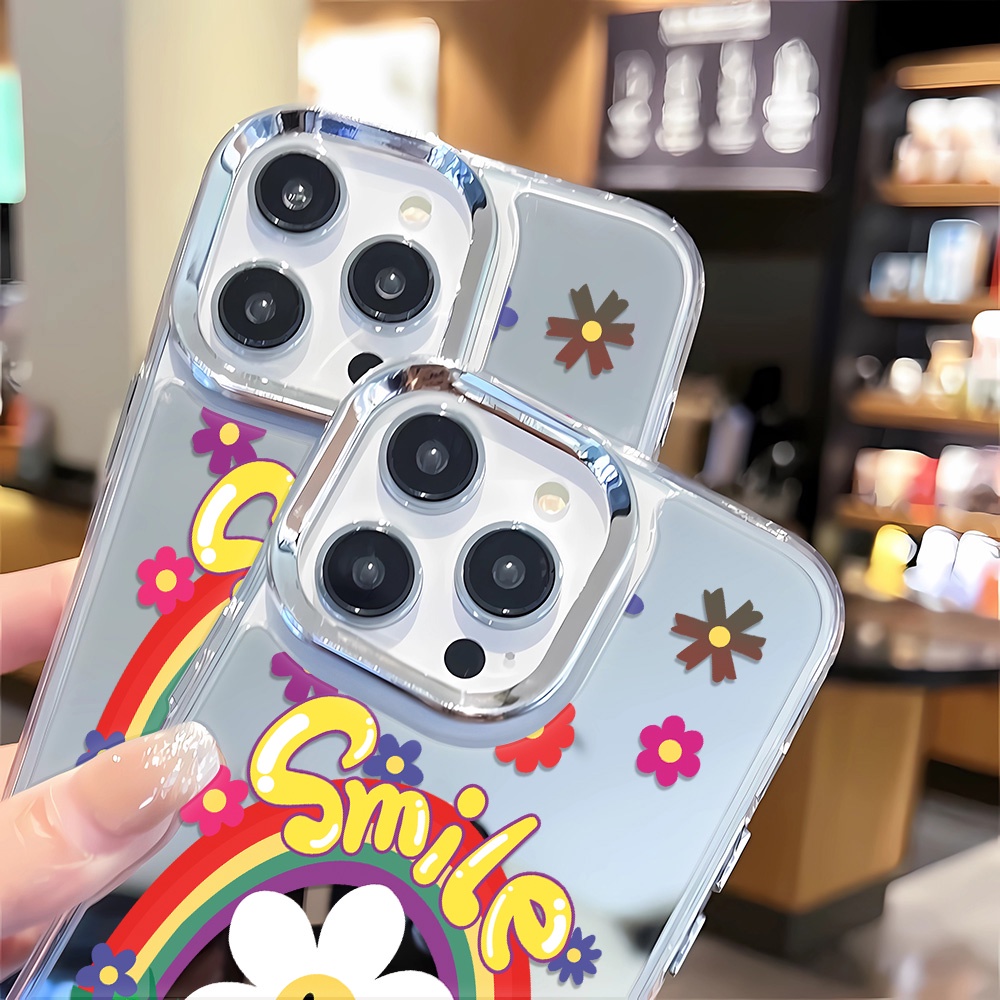 Ốp Điện Thoại Tpu In Hình Hoa Hướng Dương Cầu Vồng Viền Kim Loại Cho iphone 14 pro max 11 12 13 8 7 Plus X XR XSMax