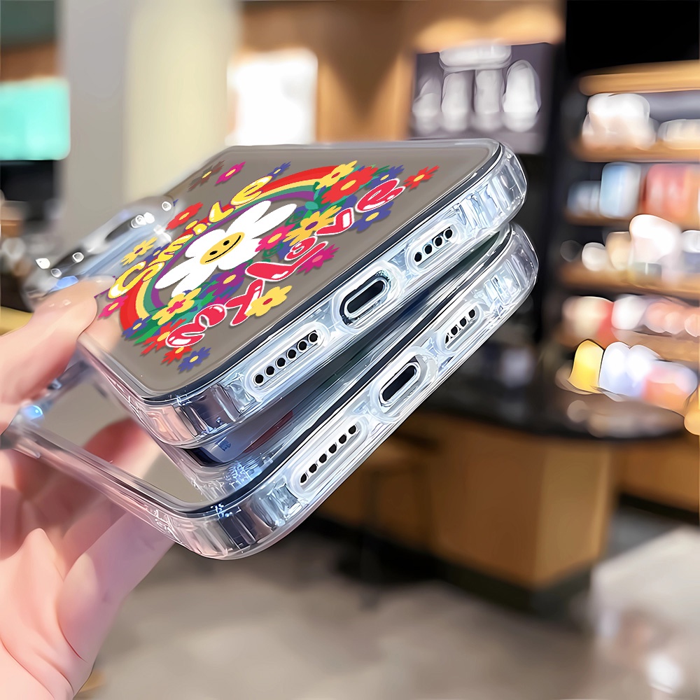 Ốp Điện Thoại Tpu In Hình Hoa Hướng Dương Cầu Vồng Viền Kim Loại Cho iphone 14 pro max 11 12 13 8 7 Plus X XR XSMax