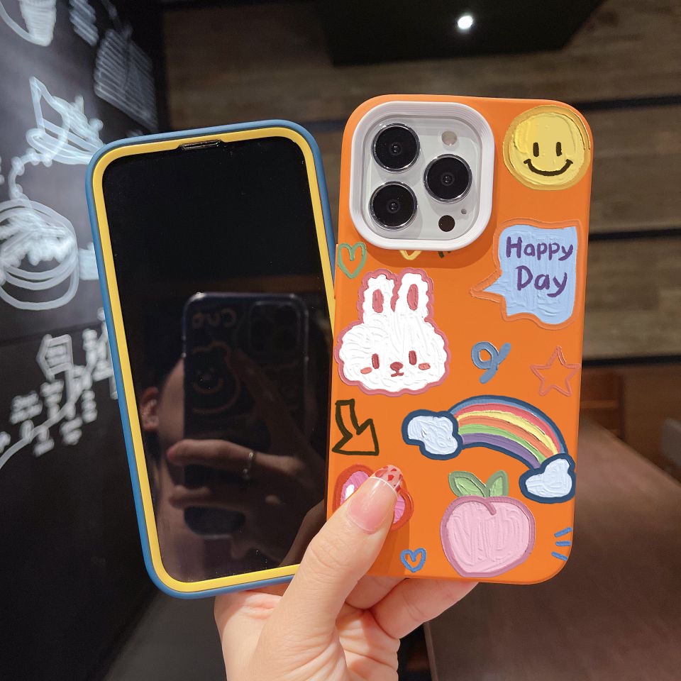 Ốp Điện Thoại silicon Dẻo Hình Thỏ Và Cầu Vồng 3 Trong 1 Cho iPhone 14Promax 13 12 11 7Plus X XR