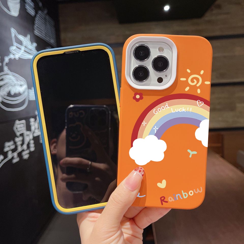 Ốp Điện Thoại silicon Dẻo Màu Cầu Vồng / Mặt Trời / Đám Mây 3 Trong 1 Cho iPhone 14Promax 13 12 11 7Plus X