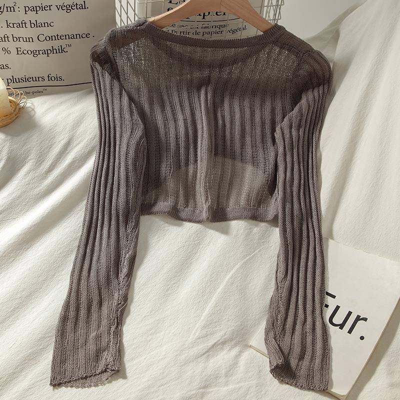 Áo Croptop Dệt Kim Mỏng Phong Cách Hàn Quốc Thời Trang Mùa Hè Cho Nữ