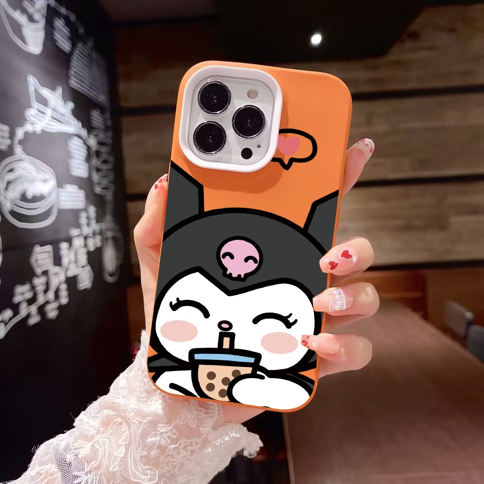 Ốp Điện Thoại silicon Dẻo Hình kuromi Uống Trà Sữa 3 Trong 1 Cho iPhone 14Promax 13 12 11 7Plus X XR