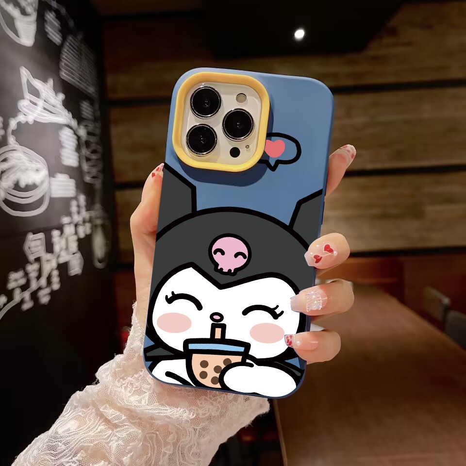 Ốp Điện Thoại silicon Dẻo Hình kuromi Uống Trà Sữa 3 Trong 1 Cho iPhone 14Promax 13 12 11 7Plus X XR